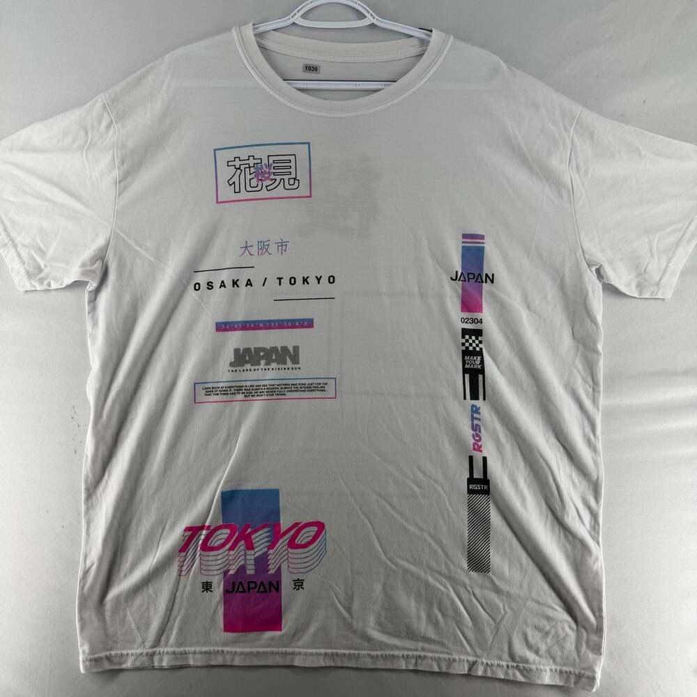 1036 2XL RGSTR Men's White Japan Graphic Print Crew Neck T-Shirt